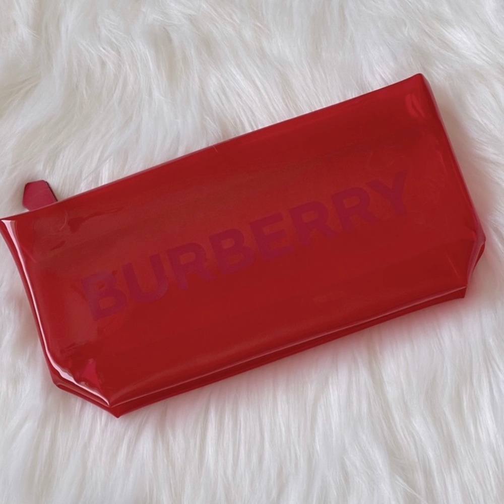 NWT! Burberry clear red cosmetic pouch.